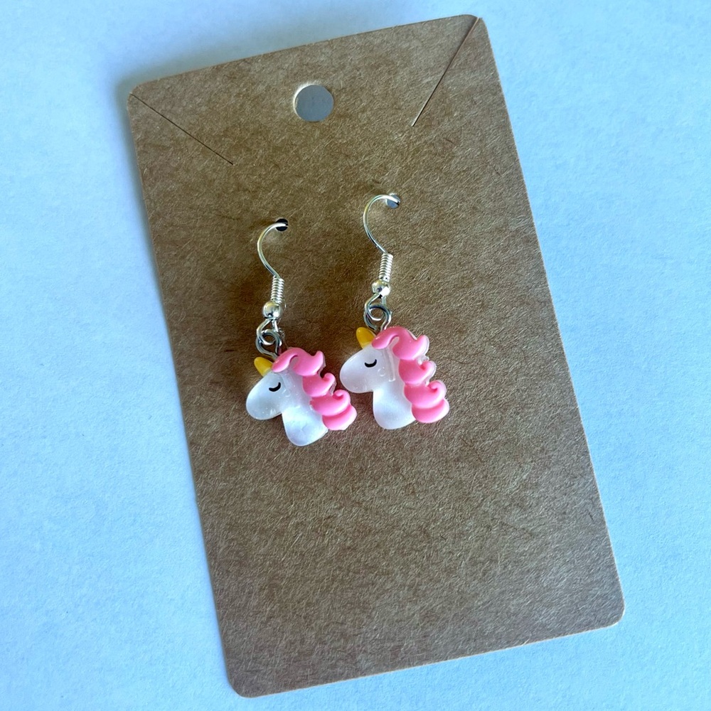 2/$15- Pink Hanging Unicorn Earrings Handmade